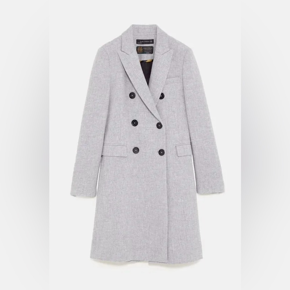 Zara Manteco Wool Double Breasted Gray Coat